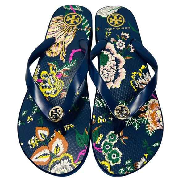 Tory Burch Platform Flip-Flops, floral pattern Montauk Navy/Happy Times. Size 10 - Picture 3 of 8